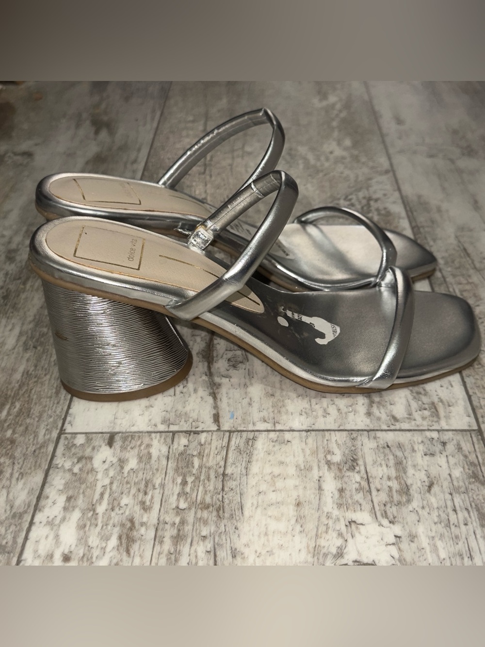 Dolce Vita Strappy 3" Block Heel Sandals Silver Womens Size 7.5